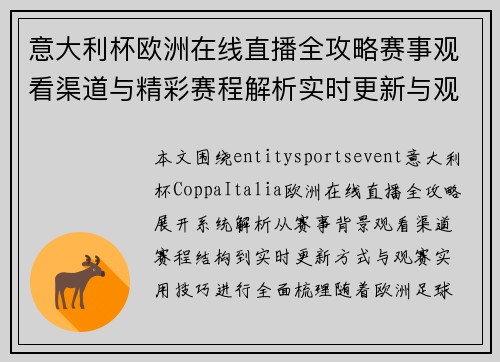 意大利杯欧洲在线直播全攻略赛事观看渠道与精彩赛程解析实时更新与观赛指南